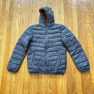 Gray Quilted Puffer Jacket with Hood